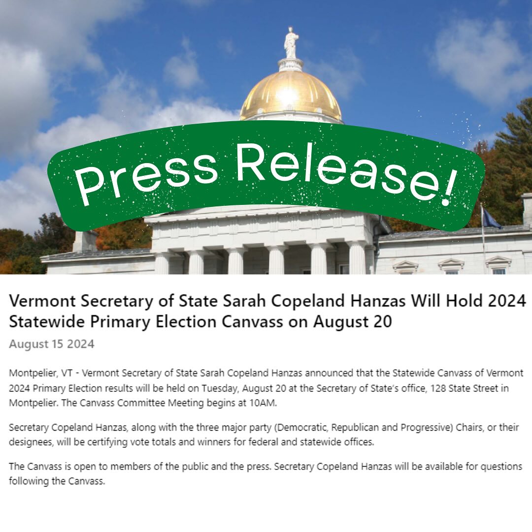 Vermont Secretary of State Sarah Copeland Hanzas 2024 Statewide