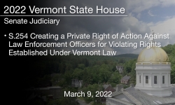 Vermont State House - S.254 Private Right of Action Against Law Enforcement Officers for Violating Rights Established Under Vermont Law 3/9/2022