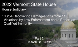 Vermont State House - S.254 Recovering Damages for Article 11 Violations by Law Enforcement and a Report on Qualified Immunity Part 2 3/31/2022