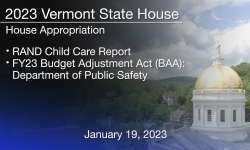 Vermont State House - RAND Child Care Report and FY23 Budget Adjustment Act: Department of Public Safety 1/19/2023