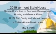 Vermont State House - H.107 Paid Family and Medical Leave, H.533 Workforce Development 5/1/19