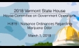 Vermont State House: H.819 - Nuisance Ordinances Regarding Marijuana Odor 3/1/18