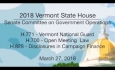 Vermont State House: H771 Nat'l Guard, H700 Open Meeting Law, H828 Disclosures in Campaign Finance